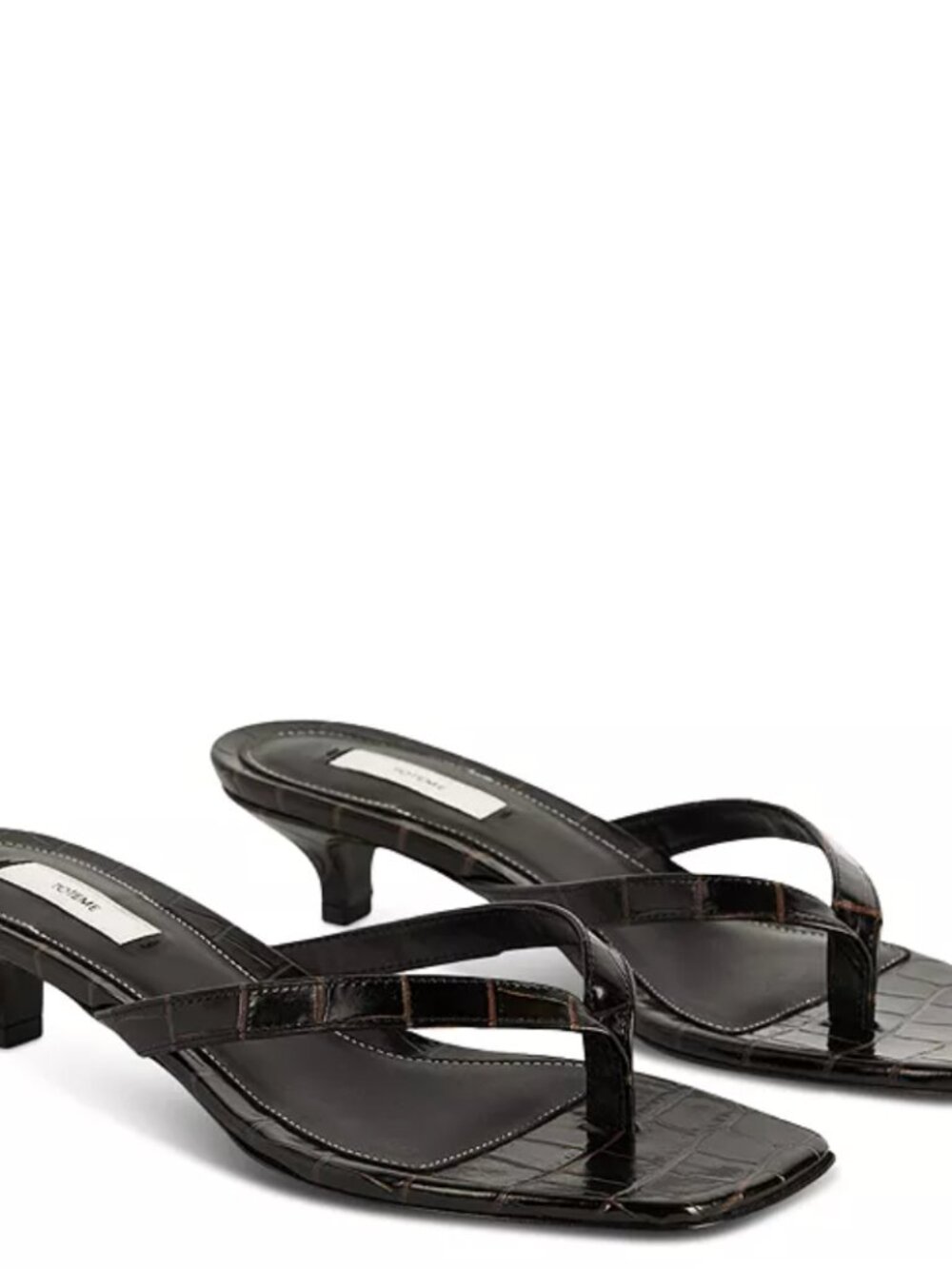 Toteme Dark Brown Croc-Effect Leather Thong Sandals Size 38/8